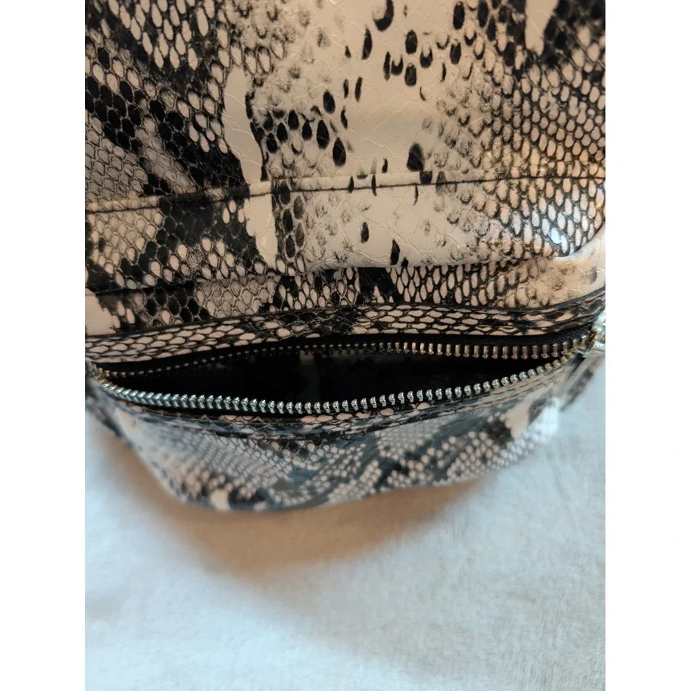 Steve Madden Mini Backpack Snakeskin Print Faux Leather Black White Animal Print